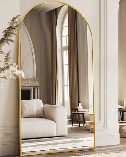 Antok Oversized Full Length Mirror with Stand, 81"x41" Arched Floor Mirror, Aluminum Frame, Wall Mounted/Leaning/Free Standing, Large Body Mirror for Bedroom Living Room Entryway Dressing Room,Gold