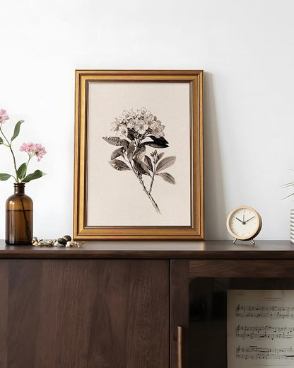 Bzstyleart Vintage Wall Art Decor, Canvas Framed Flower Wall Art, Sketch Painting Picture Vintage Home Decor Aesthetic for Living Room, Bathroom Pictures, Pennsylvania Mountain Laurel, 12L x 16W