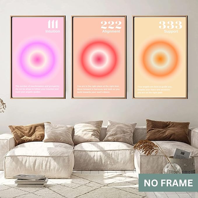 Gradient Aura Angel Numbers Poster Sets for Room Aesthetic Inspirational Quotes Wall Art Paintings Abstract Minimalist Room Wall Decor - 11x17in LAMINATED - No Frame (Angel Numbers 111, 222, 333)