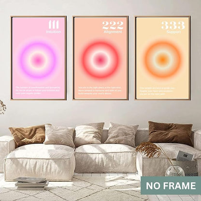 Gradient Aura Angel Numbers Poster Sets for Room Aesthetic Inspirational Quotes Wall Art Paintings Abstract Minimalist Room Wall Decor - 11x17in LAMINATED - No Frame (Angel Numbers 111, 222, 333)