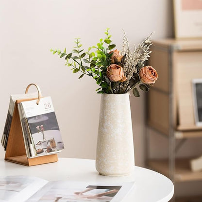 Beige Vase - 8" White Textured Pampas vase, Boho Rustic Vases for Home Decor, Farmhouse Decor, Minimalist Cream Modern Flower vases for Centerpieces, Living Room, Bedroom
