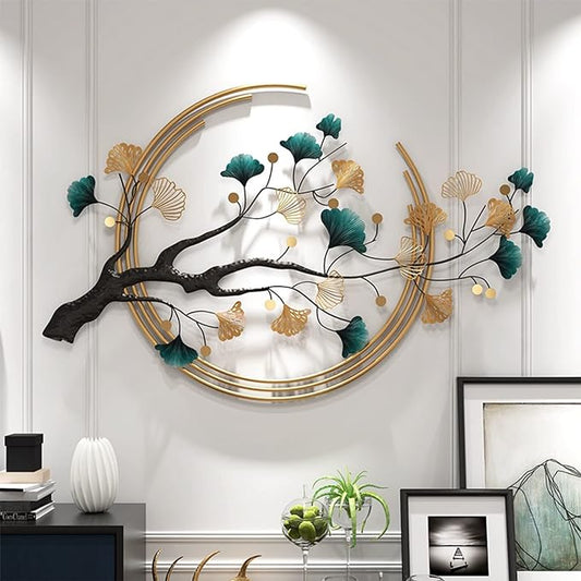 Umbifa Large Metal Wall Decor 52.7 in * 32.7in Ginkgo Leaf 3D Wall Sculpture Metal Wall Art Decor for Living Room Porch Room Bedroom Modern