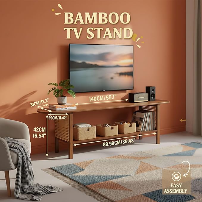 TV Stand for 65 inch TVs, Large Media TV Console with Storage Shelf, Modern Entertainment Center TV Stands for Living Room, Bedroom, 55" TV Table, Walnut