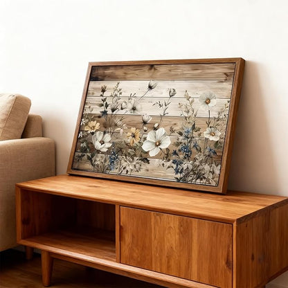 Framed Vintage Floral Wall Art Rustic Flowers Wall Decor Farmhouse Canvas Poster Picture for Home Wall Decor, Living Room and Bedroom Decor 24x36in
