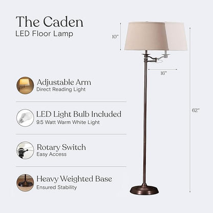 Brightech Caden LED Floor lamp, Great Living Room Décor, Tall Lamp With Swing Arm, Classic Lamp for Living Rooms & Offices, Industrial Standing Lamp for Bedroom Reading - Bronze
