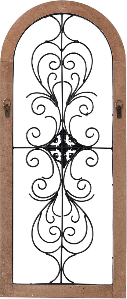 Sintosin Vintage Metal Wall Art for Living Room 13 X 32 Inches, Handmade Distressed Wooden Wall Panels with Carved Wrought Iron above Bed Decor, Farmhouse Wall Decor for Kitchen Entryway