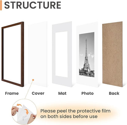 upsimples 16x20 Picture Frame Set of 5, Display Pictures 11x14 with Mat or 16 x 20 Without, Wall Gallery Poster Frames, Brown