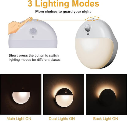 YUNLEX 4 Pack Stair Lights Indoor, 2.6" Small Stick on Lights, Dimmable Motion Sensor Night Light, 3 Light Modes, Portable Battery Night Light for Corners, Cabinet, Toilet, Bedroom, Kids, Warm White