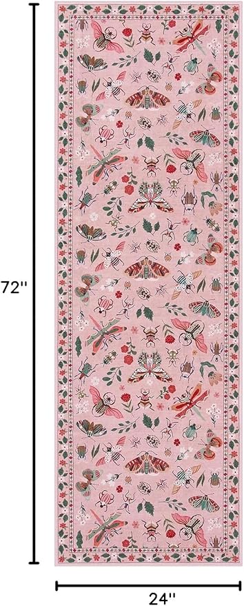 Lahome Insect Washable Runner Rug, 2x6 Kitchen Runners for Hallways 6 Feet Non Slip, Soft Laundry Room Rug Ultra-Thin Long Carpet for Bathroom Bedroom Entryway Vionnet, Pink