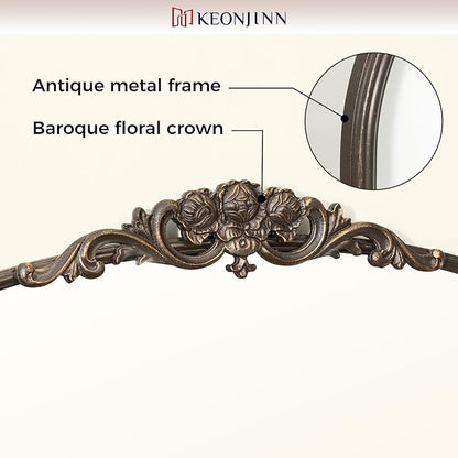 Keonjinn Vintage Mirror for Wall, 24" x 36" Bronze Antique Mirrors with Metal Frame, Baroque Style Decoration for Mantle, Bathroom, Living Room, Fireplace, Bedroom, French Cleat Mounting