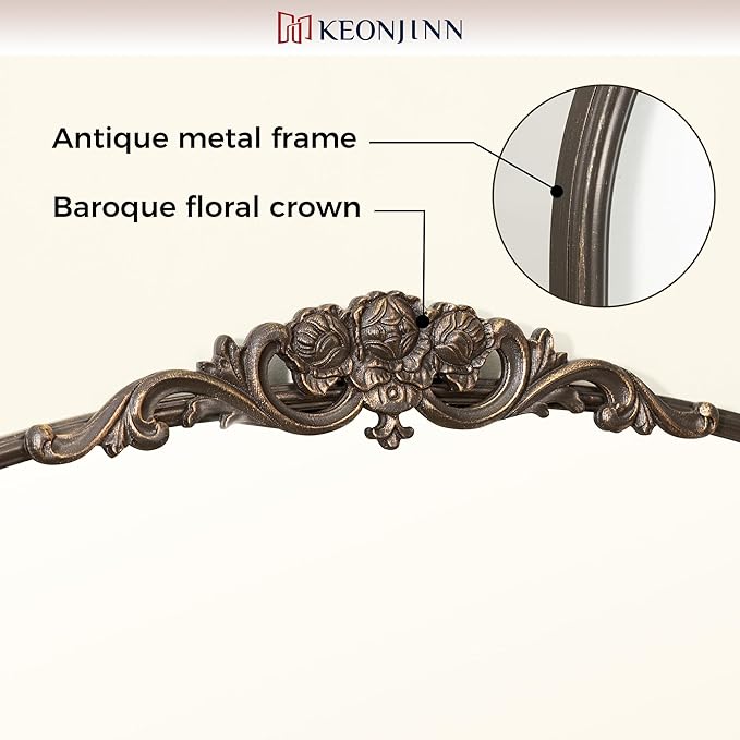 Keonjinn Vintage Mirror for Wall, 36" x 30" Bronze Antique Mirrors with Metal Frame, Baroque Style Decoration for Mantle, Bathroom, Living Room, Fireplace, Bedroom, French Cleat Mounting