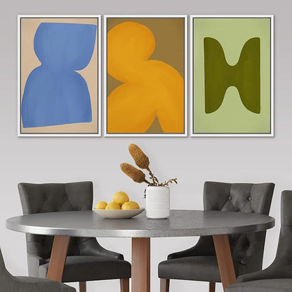 SIGNLEADER Framed Canvas Print Wall Art Set Vibrant Mid-Century Polygon Variety Abstract Shapes Illustrations Minimal Decorative Bohemian Nordic for Living Room, Bedroom, Office - 24"x36"x3 WHITE