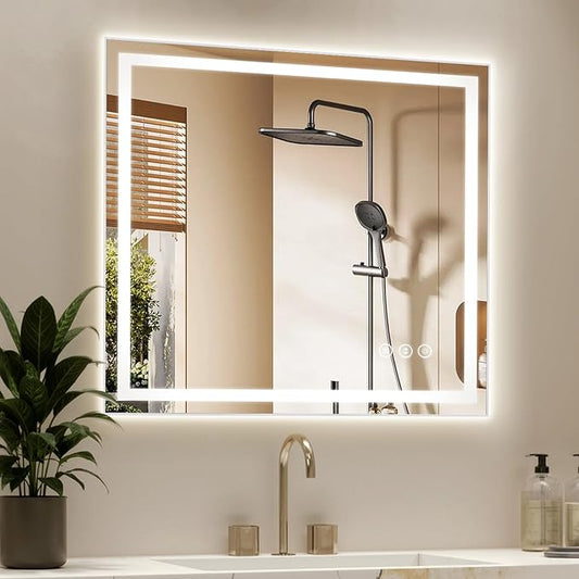 40X36 LED Bathroom Mirror with Lights, Anti-Fog, Backlit + Front Lit, Lighted Bathroom Vanity Mirror for Wall, Memory Function, Dimmable, Tempered Glass, Shatter-Proof