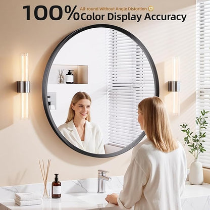 Brushed Black Large Round Bathroom Mirror for Wall, 20 inch Large Black Circle Mirror for Wall, New Frame Design, Tempered Glass,Wall Mounted Circle Mirror for Vanity, Entryway, Bedroom