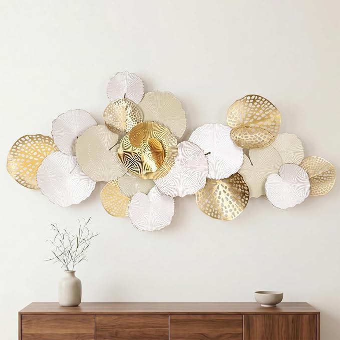 Axioglo Large Metal Wall Art Decor, 3D Abstract Lotus Leaf Design, Handcrafted Metal Wall Sculpture for Living Room, Bedroom & Entryway（51"）