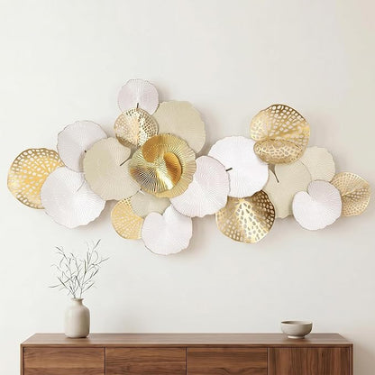 Axioglo Large Metal Wall Art Decor, 3D Abstract Lotus Leaf Design, Handcrafted Metal Wall Sculpture for Living Room, Bedroom & Entryway（67"）