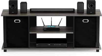 FURINNO Econ Entertainment Center, French Oak Grey/Black/Black