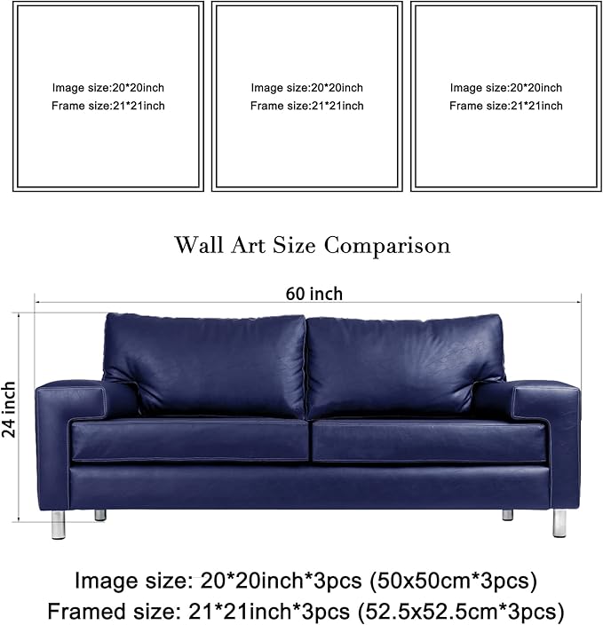 Wieco Art Framed Wall Art Blue Abstract Flowers 3 Panels Canvas Prints Home Art Modern Artwork Wall Pictures for Living Room Bedroom and Home Decorations Black Frame
