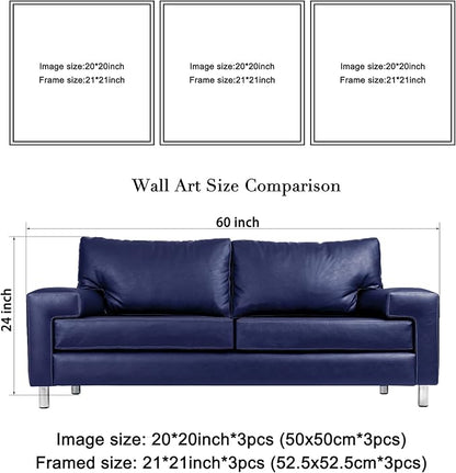 Wieco Art Framed Wall Art Blue Abstract Flowers 3 Panels Canvas Prints Home Art Modern Artwork Wall Pictures for Living Room Bedroom and Home Decorations Black Frame
