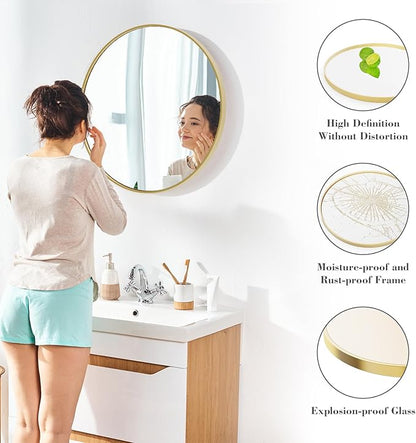 DUMOS Gold Circle Mirror for Wall 30.02 inch, Bathroom Round Mirror for Over Sink, Bathroom, Entryway, Bedroom, Vanity