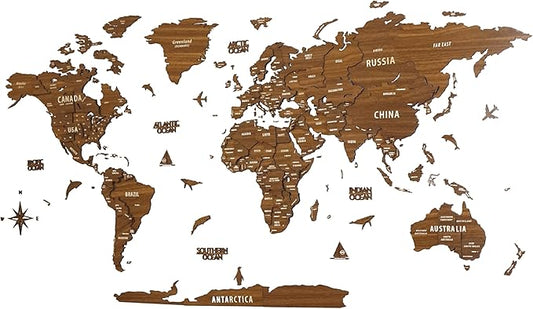 Colorfull Worlds, Multilayer 3D Wooden World Map, Travel Map States and Capitals, Wall Decor For New House, Gift For Travelers, Office Decor, Birthday Present,Living Room Decoration (L, Light Brown)