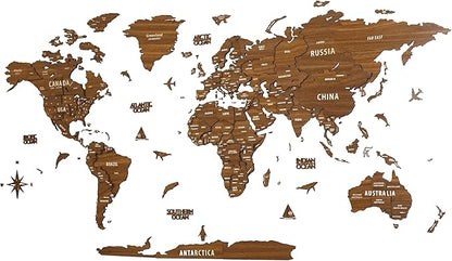 Colorfull Worlds, Multilayer 3D Wooden World Map, Travel Map States and Capitals, Wall Decor For New House, Gift For Travelers, Office Decor, Birthday Present, Living Room Decoration (M, Light Brown)
