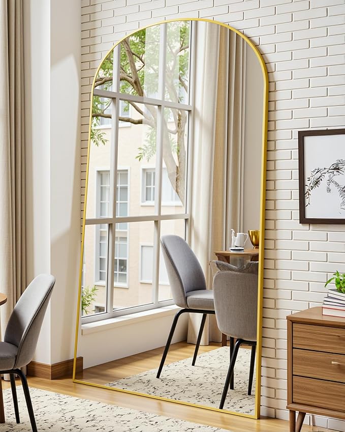 Suidia Full Length Mirror, 78"x38" Floor Standing Mirror Freestanding, Full Body Mirrors with Stand for Bedroom, Hanging Mounted for Living Room Cloakroom, Gold, Arched Style