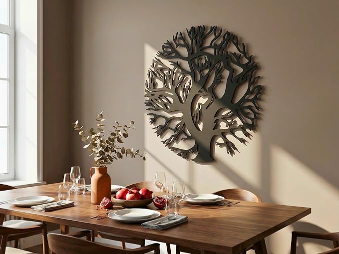 Vailla Tree Ring Wall Art Wall Art 3D Wooden Wall Decor Round Wood Wall Hanging Sculpture Modern Home Decoration Textured Sculptures for Living Room Bedroom Office Dinnig Room Family Tree Decor