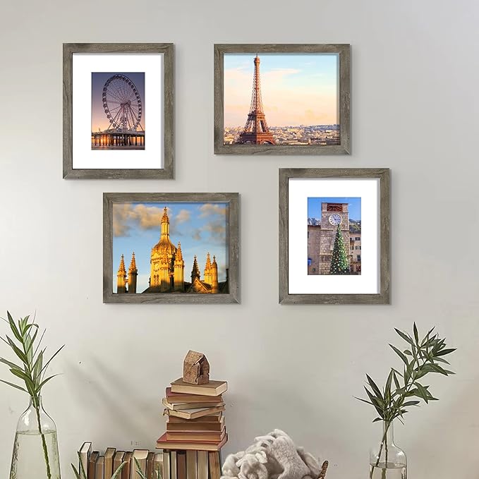 BESCRCL 8x10 Picture Frame Grey Set of 6, Display Pictures 5x7 with Mat or 8x10 Without Mat for Wall Mounting or TableTop