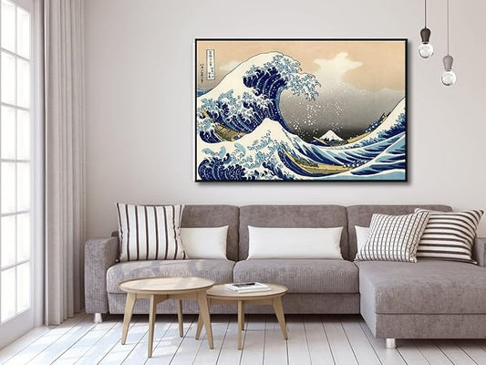 Wieco Art Extra Large Black Framed Art Great Wave of Kanagawa Katsushika Hokusai Canvas Prints Wall Art Abstract Seascape Paintings for Living Room Home Decorations