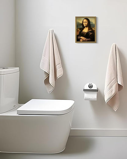 XYHYRA Funny Mona Lisa Bathroom Wall Art, Mona Lisa with Clothespin Nose Painting Print, Vintage Humorous Restroom Wall Decor Canvas Poster for Toilet Bathroom Home Decor 8x10 Inch Framed