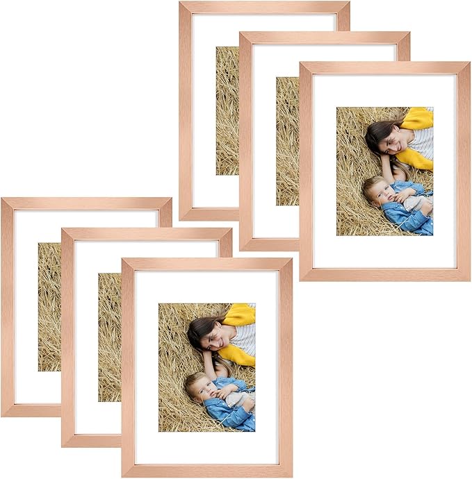 Golden State Art, 9x12 Picture Frame Set of 6 - Matted to 6x8 Photo - Engineered Wood Gallery Frame Set - Wall Mounting (Rose Gold,6 Pack)