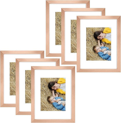 Golden State Art, 9x12 Picture Frame Set of 6 - Matted to 6x8 Photo - Engineered Wood Gallery Frame Set - Wall Mounting (Rose Gold,6 Pack)