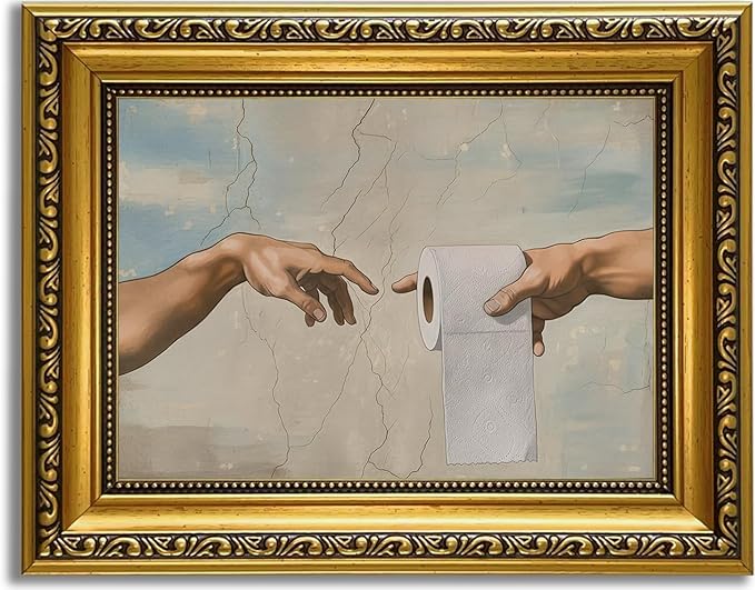 YD&YZY Gold Framed Vintage Funny Humor Bathroom Wall Art God Gives Toilet Paper Wall Decor Unique Art Painting Picture Print Whimsical Bathroom Restroom 8x10 inch Small Framed