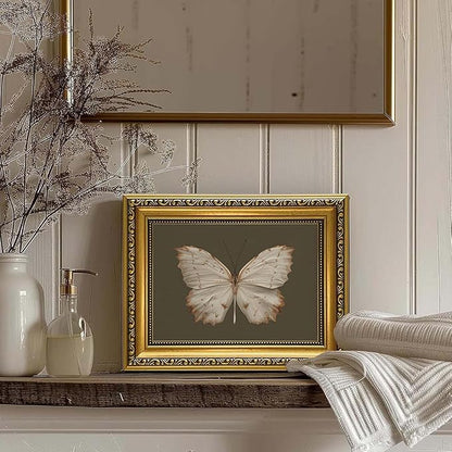YD&YZY Gold Framed Vintage Wall Art Canvas Classical Butterfly Dark Gray Farmhouse Wall Decor Retro Moody Aesthetic Art Painting Picture Print Decor for Bedroom Bathroom 8x10 inch Small Framed