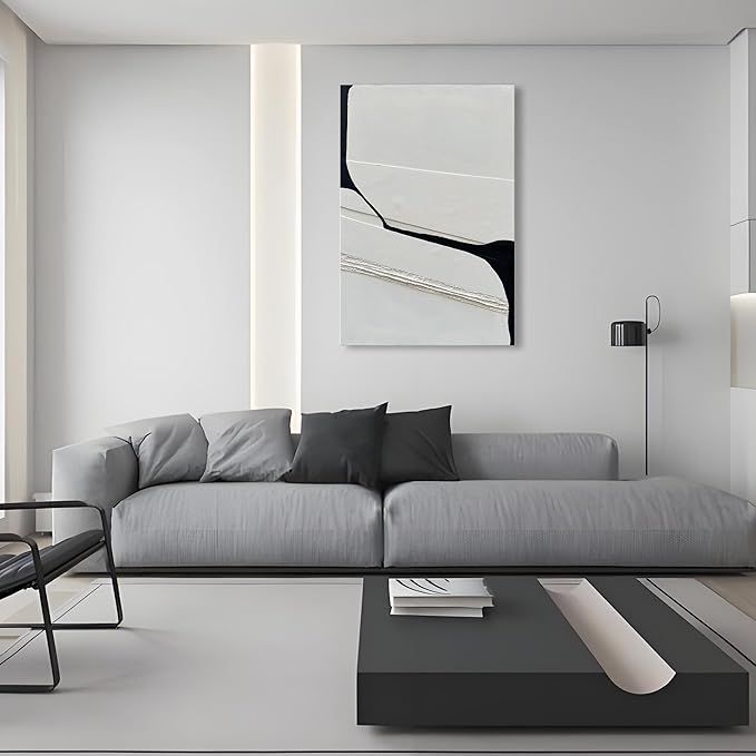 NANKAI Art Modern Minimalism Art Painting White and Black Abstract Art Oil Painting Home Office Corridor Wall Decoration Art 36x24 Inches