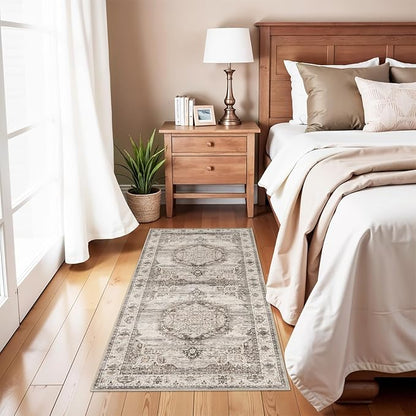 Washable Area Rugs 2x4 Entryway: Soft Ultra Thin Low Pile Mat Machine Washable Indoor Doormat Lightweight Entry Rug Anti Slip Backing Rugs for Living Room Bedroom Kitchen 2'x4' Beige