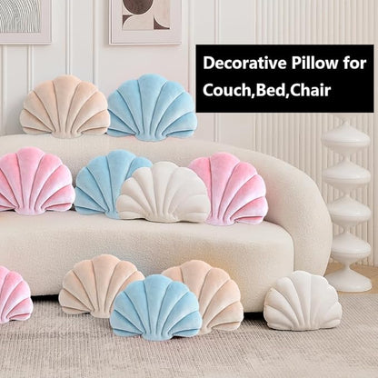 XIAIJIA Seashell Decorative Pillow Shell Shaped Throw Pillow 3D Insert Beach Pillow Soft Velvet Pillow Sea Ocean Decoration Couch Bed Pillow Cushions(Blue,18 X 13 inch)