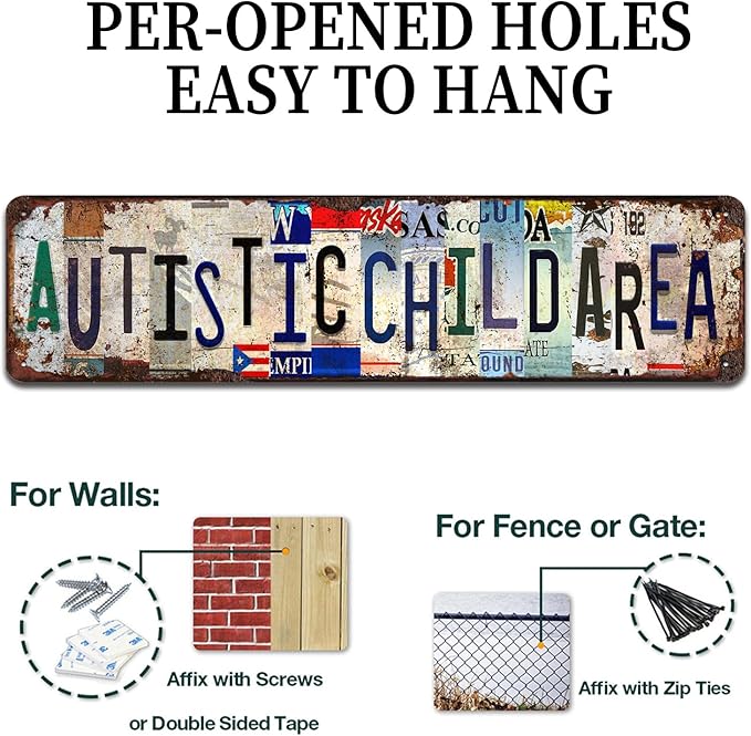 Autistic Child Area Metal Warning Sign 4x16 Inch