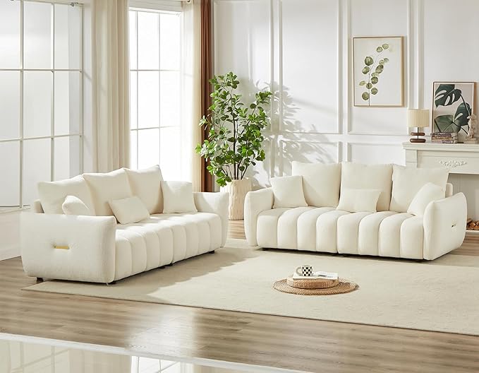 Antetek Teddy Sofa Set for Living Room, 2 Pieces Modern Deep Seat Oversized 3-Seater Cloud Boucle Couch for Bedroom, Office, Apartment, Furniture Set, 78-inch, Beige (2 Pieces)