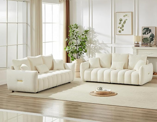 Antetek Teddy Sofa Set for Living Room, 2 Pieces Modern Deep Seat Oversized 3-Seater Cloud Boucle Couch for Bedroom, Office, Apartment, Furniture Set, 78-inch, Beige (2 Pieces)