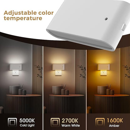L LOHAS LED Night Light, 2 Pack Modern LED Night Lights Plug into Wall with Dusk to Dawn Sensor, 0-100LM 2000K/3000K/5000K Dimmable Nightlight for Hallway Bedroom Stairway