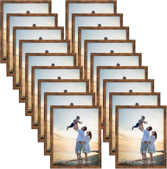 Hoikwo 18 Packs 8x10 Rustic Brown Multi Plastic Picture Frames Set with Plastic Cover for Family Photos, Artwork, Light Weight Bulk 8 by 10 Frames Pack for Wall Hanging and Table