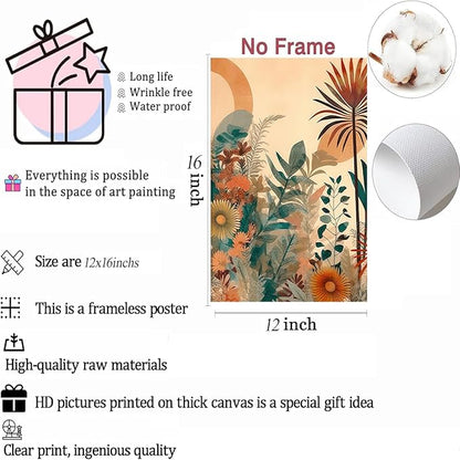 LYPHNX Boho Burnt Orange Botanical Floral Canvas Wall Art Abstract Terracotta Jungle Poster Pictures Set of 3 Flower Prints Painting Home Decor for Bathroom Bedroom Living Room 12"x16" Unframed