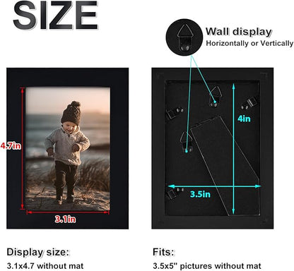 KINLINK 3.5x5 Picture Frames Black, Solid Wood Frames with Plexiglass for Table Top and Wall Mounting, Photo Frames for Horizontal or Vertical Display, 4 Pack