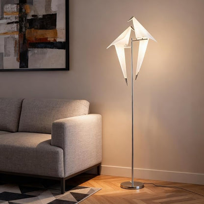 68 Inch Modern Bird Floor Lamp, Sliver Bird Swing Floor Light Fixtures for Bedroom, Unique LED Origami Crane Swing Standing Floor Lamp for Living Room