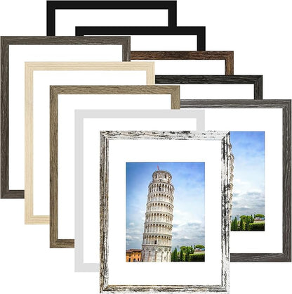 SESEAT 8x10 Picture Frame Set of 10, Display Pictures 5x7 with Mat or 8x10 Prints without Mat, Wall Mounting or Tabletop, Mix Multi Color