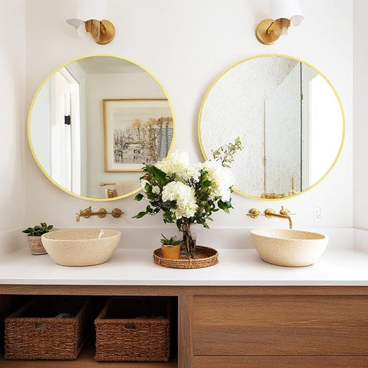 Sunniry 2 Pack 28 inch Gold Round Mirror