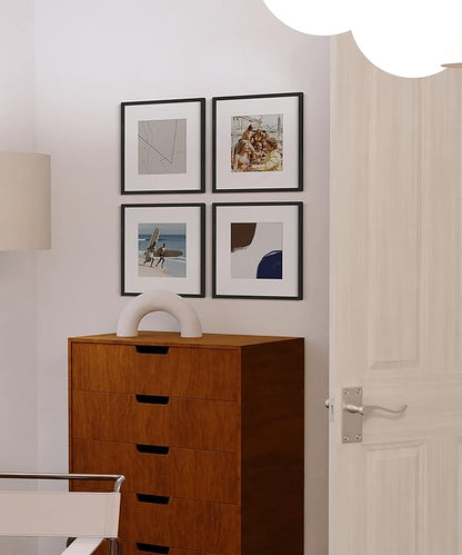 HAUS AND HUES Solid Oak Wood 12”x12” Picture Frames Matted to 8”x8” Set of 4-12 x 12 Frames Square, 12x12 Square Black Photo Frames, 12x12 Frame with Mat for Gallery Wall