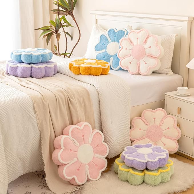 Flower Shaped Decorative Throw Pillow Cushion for Bed Couch, Cute Flower Plush Throw Pillows Home Decor Floor Pillow Seating Cushions (Light Green, 17.7 Inches)